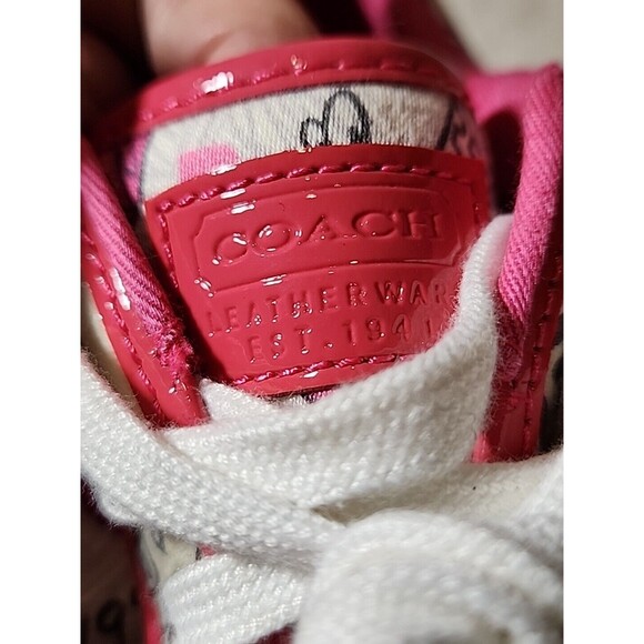 COACH Shoes Sneakers Womens 8 M Barrett‎ Poppy Pink Floral Script Designer Logo - Picture 8 of 11